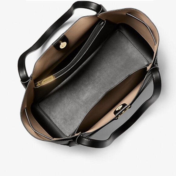 NWT Authentic Michael Kors Reed Large Pebbled Black Leather Belted Tote Bag $558 - Picture 2 of 13